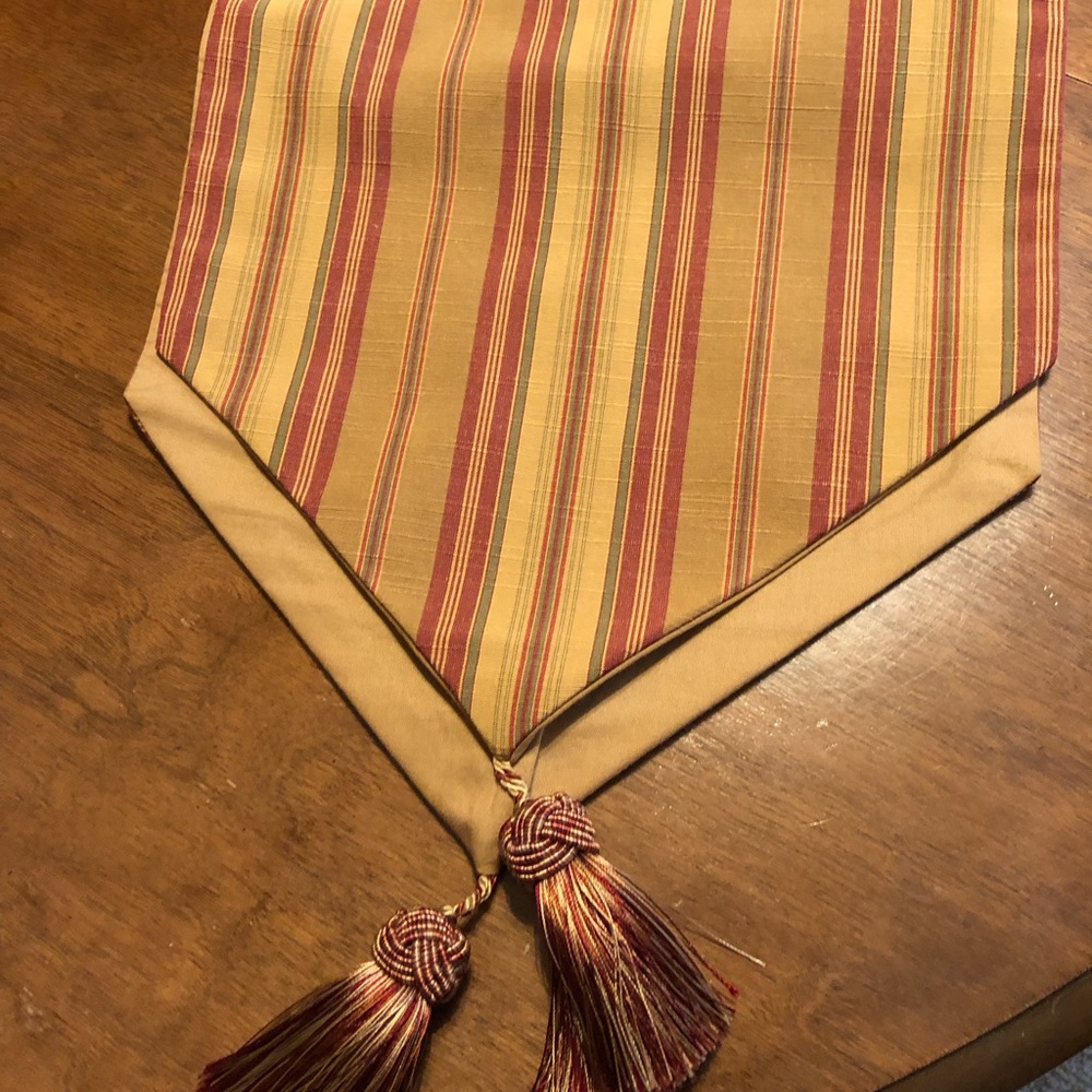 Elegant Gold and Red Table Runner with Tassels